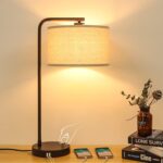 Dimmable side table lamp with dual USB.