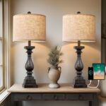 Country style table lamp with USB A+C, 2-pack.