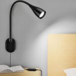 Plug-in wall sconce set of 2, with on/off switch. Stepless color temperature. Fabric linen shade. Suitable for bedroom, living room, hallway.
